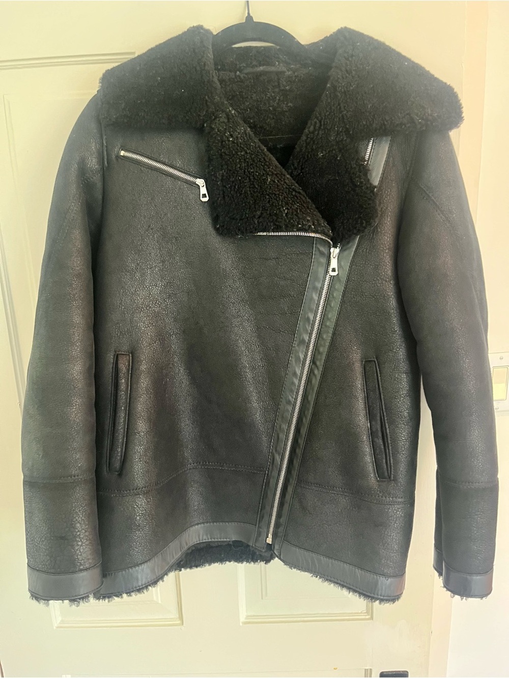 HiSo Women's Black Real Shearling Jacket (oversized - size small)